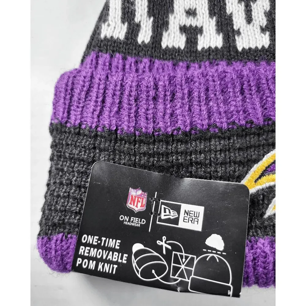 NWT Baltimore Ravens NFL Sports Knit Pom Beanie Fleece Lining OSFA Unisex - Picture 6 of 8
